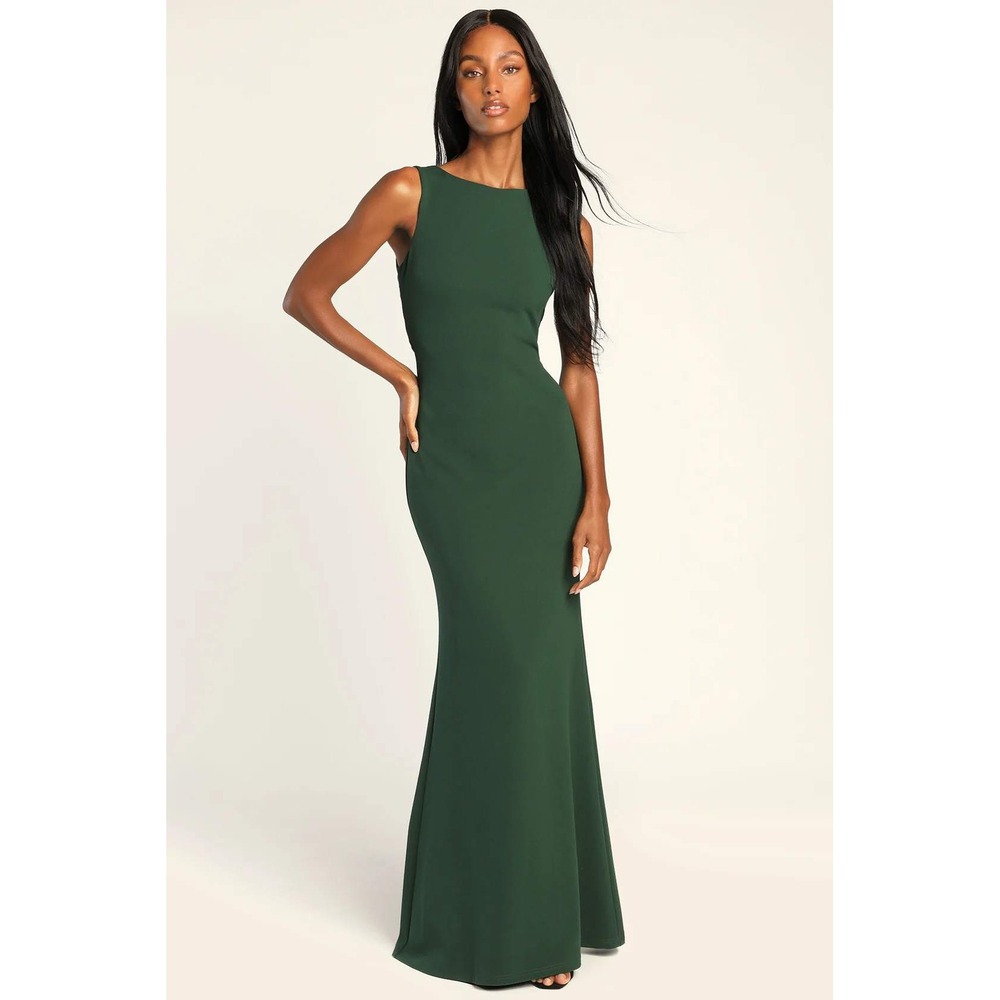 Lulus Love In Your Eyes Hunter Green‎ Knotted Mermaid Maxi Dress Size XS - Picture 2 of 6